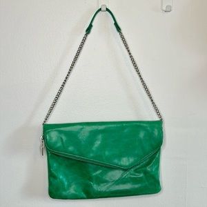 HOBO Green Distressed Leather handbag purse clutch NWOT